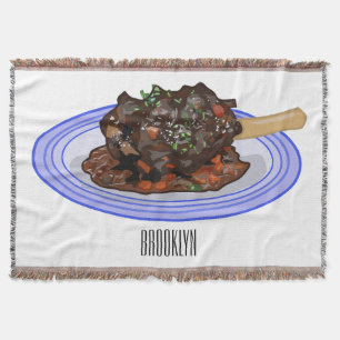 Braised lamb shank cartoon illustration Throw Blanket