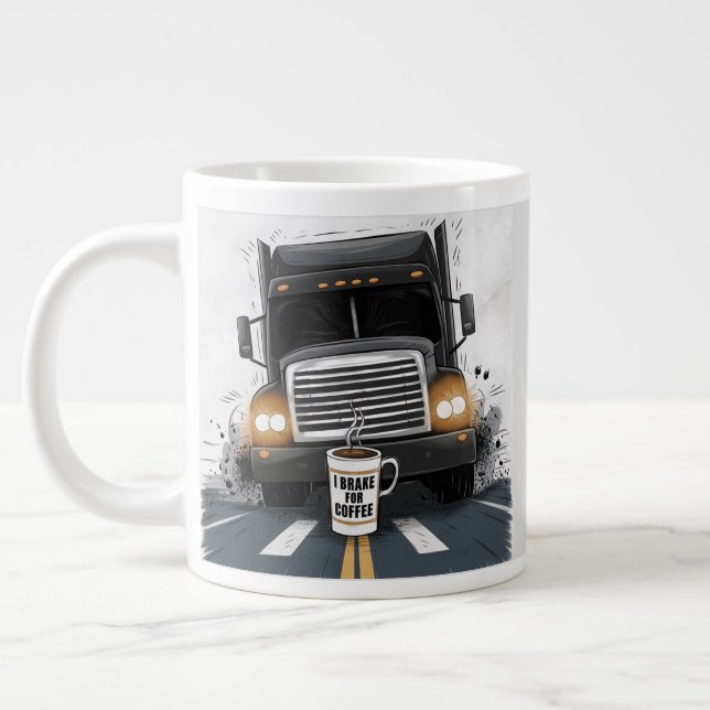 Brake for coffee trucker theme large coffee mug (Left)