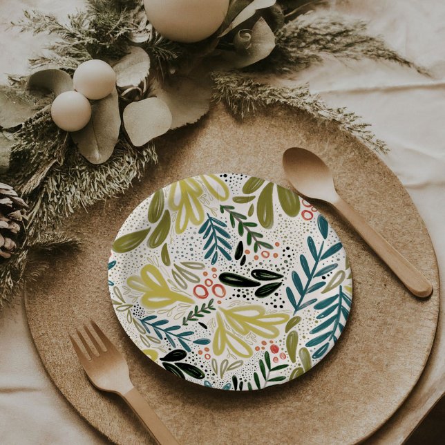 Bramble | Festive Botanical Plates (Bramble | Festive botanical holiday party paper plates)