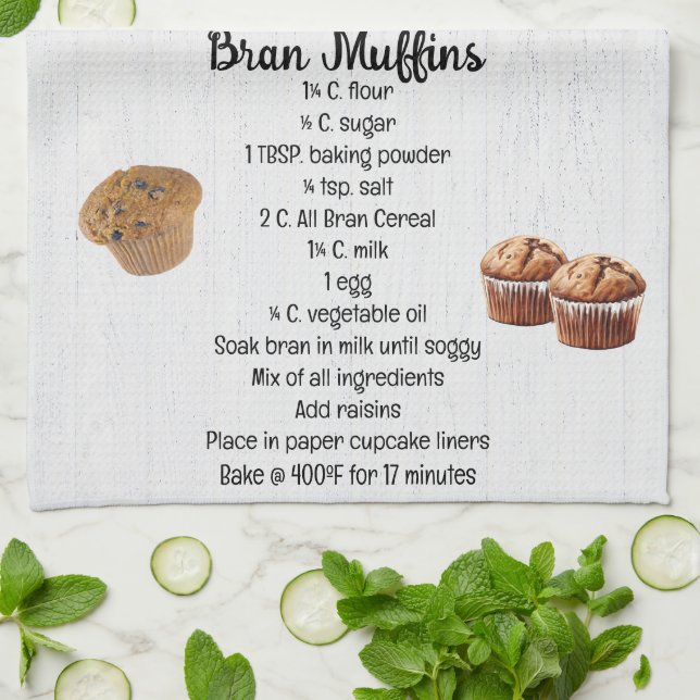 Bran Muffin Recipe Tea Towel (Folded)