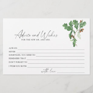 Branch acorns - advice and wishes bridal shower stationery