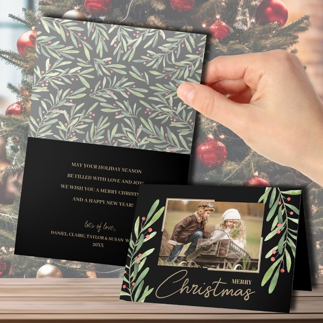 Branch and Berries Folded Christmas Photo Holiday Card (Creator Uploaded)