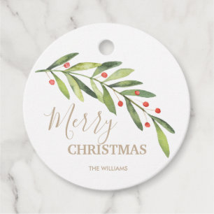 Branch and Berries Merry Christmas Round Favour Tags
