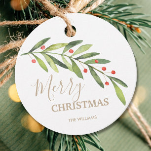 Branch and Berries Merry Christmas Round Favour Tags