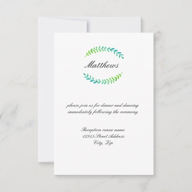 Branch Blue Green - 3x5 Reception Invitation (Front)