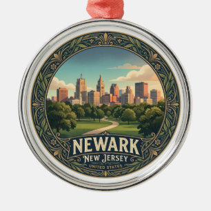 Branch Brook Park Skyline at Golden Hour Newark Metal Tree Decoration