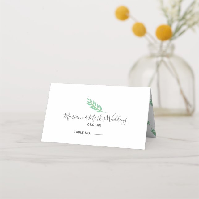 Branch Digital Watercolored Greenery Wedding Place Card (Front)