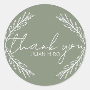 Branch Hand Drawn Logo Sage Green Thank You Classic Round Sticker