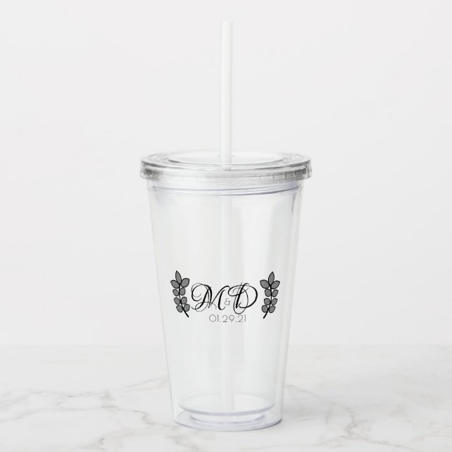 Branch Leaf Wedding Logo Anniversary Acrylic Tumbler (Front)