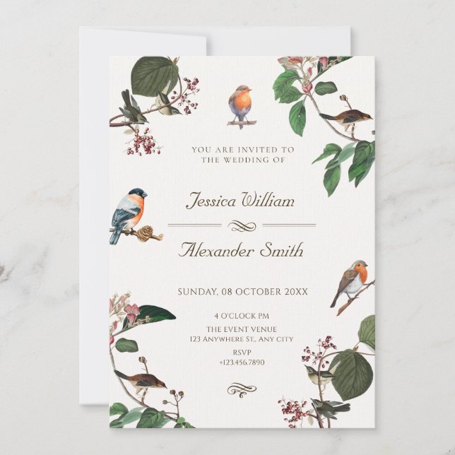 Branch Leaves Bird wedding Invitation (Front)