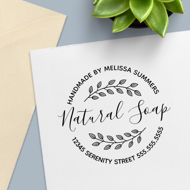 Branch Leaves Wreath Natural Soap Self-inking Stamp (Creator Uploaded)