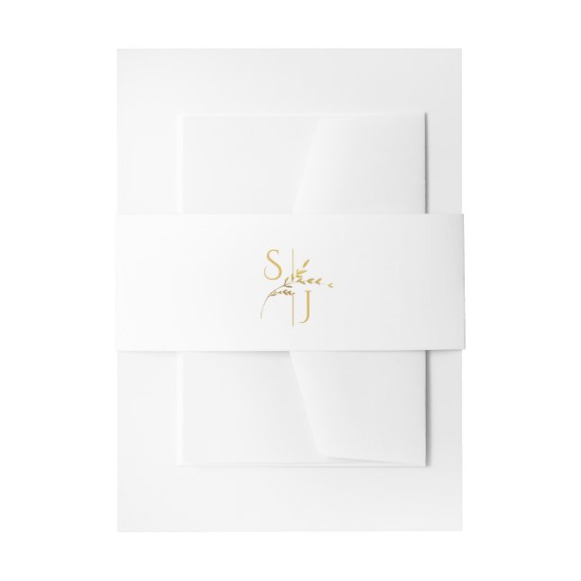 Branch Minimalist White and Gold Modern Wedding  Invitation Belly Band (Front Example)