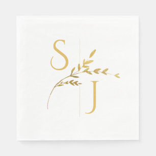 Branch Minimalist White and Gold Modern Wedding  Napkin