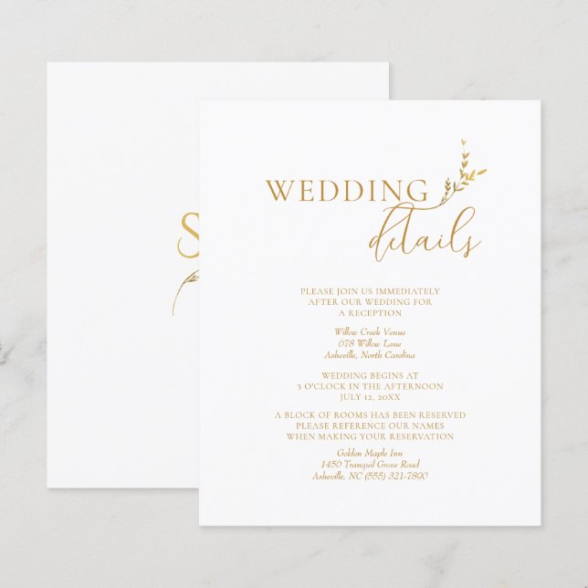 Branch Minimalist White and Gold Wedding  Details (Front/Back)