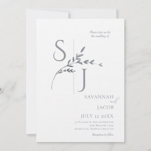 Branch Minimalist White and Silver Modern Wedding Invitation