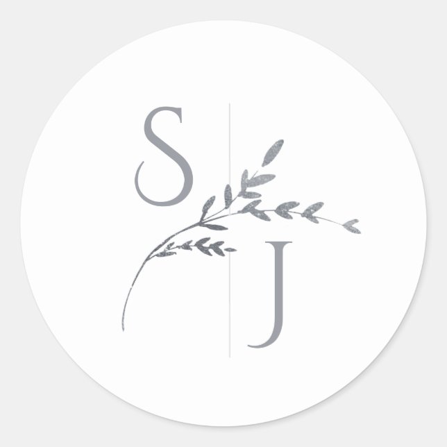 Branch Minimalist White & Silver Modern Wedding  Classic Round Sticker (Front)