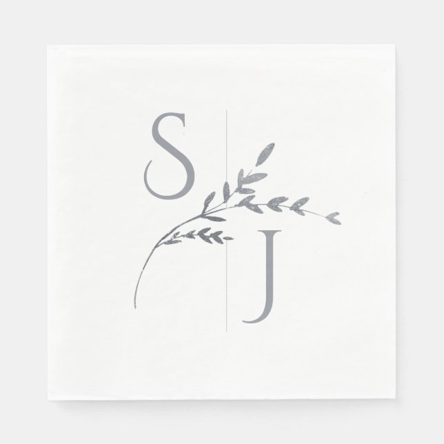 Branch Minimalist White & Silver Modern Wedding  Napkin (Front)