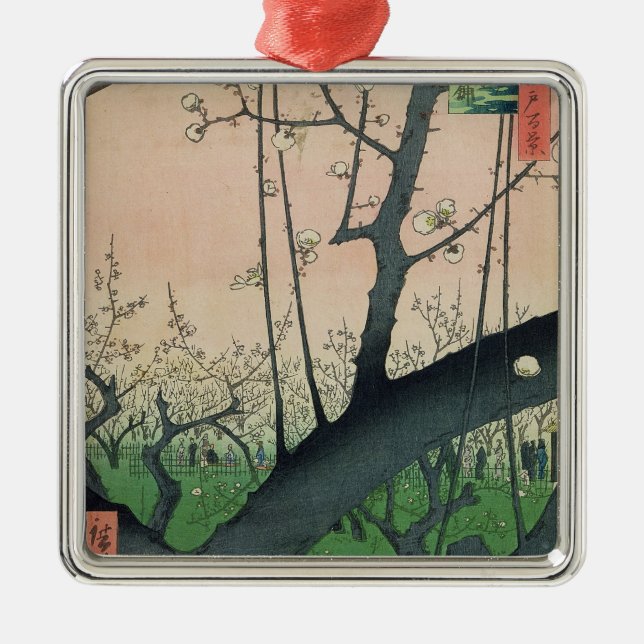 Branch of a Flowering Plum Tree Metal Tree Decoration (Front)