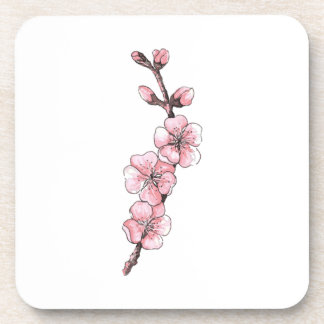  Branch of blossoming apricots. Watercolor sketch. Coaster