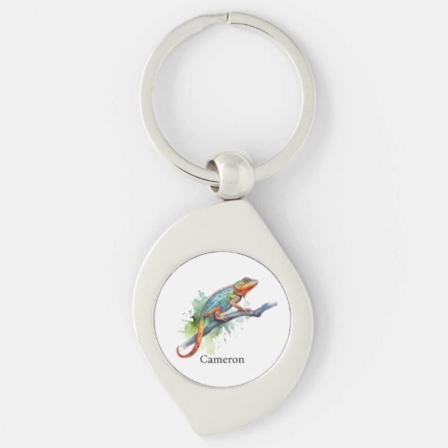 Branch of Colours: Chameleon Art, custom Key Ring (Front)