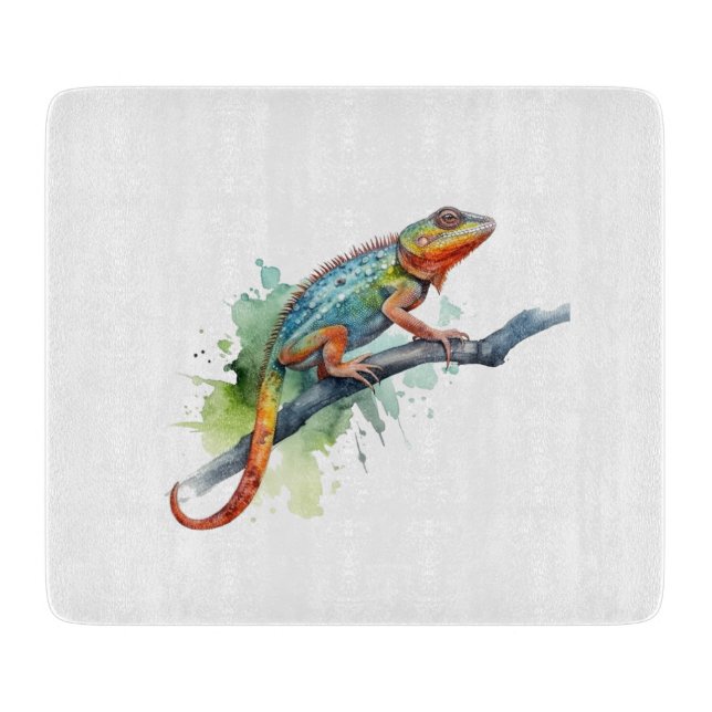 Branch of Colours: Chameleon Art Cutting Board (Front)