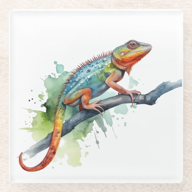 Branch of Colours: Chameleon Art Glass Coaster (Front)