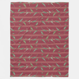 Branch of leaves on red wallpaper fleece blanket
