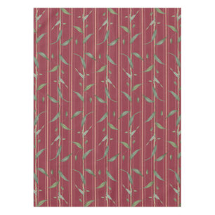 Branch of leaves on red wallpaper tablecloth