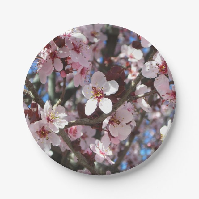Branch of Pink Blossoms Spring Floral Paper Plate (Front)
