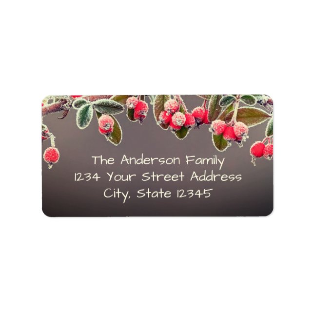 Branch of Winter frosted red berries Label (Front)