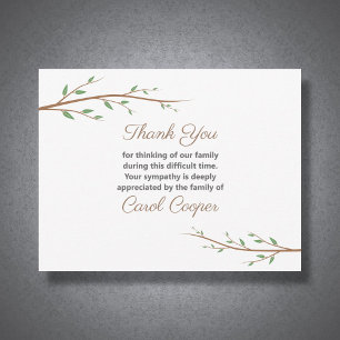 Branch Tree Sober Funeral Thank You Note Card