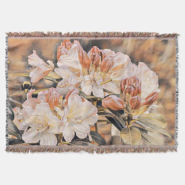 Branch with an orange spring azeea flower throw bl blanket (Front)