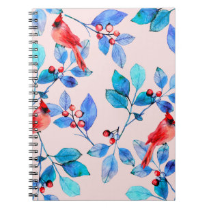 Branch with berries and birds watercolor illustrat notebook