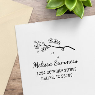 Branch with Blossoms and Petals Return Address Rubber Stamp