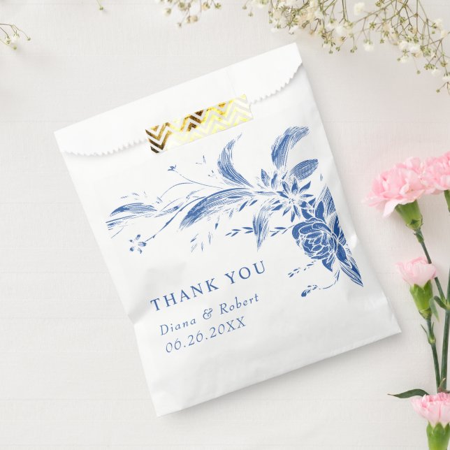 Branch with blue and white flowers wedding favour bags (Sealed)
