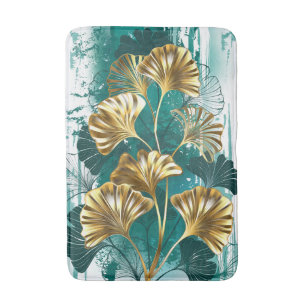 Branch with Golden Leaves Ginko Biloba Bath Mat