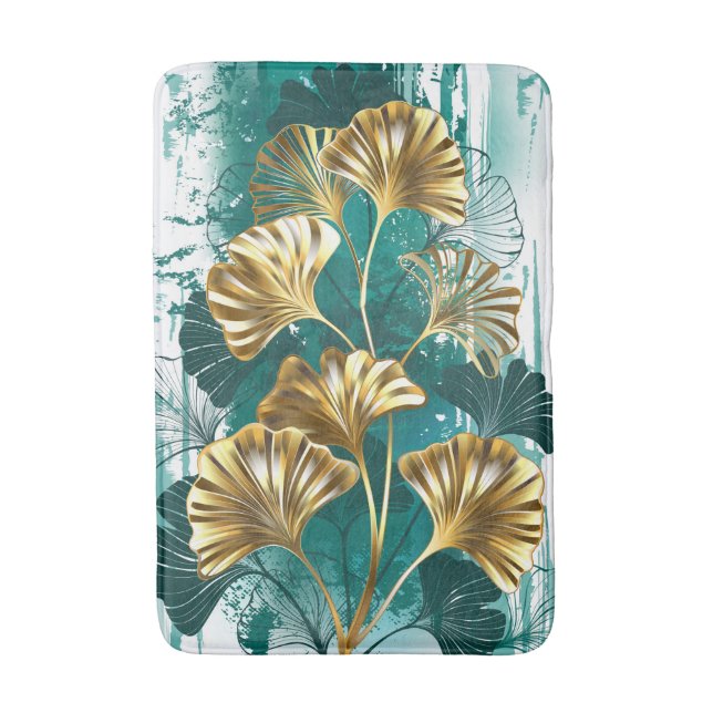 Branch with Golden Leaves Ginko Biloba Bath Mat (Front Vertical)