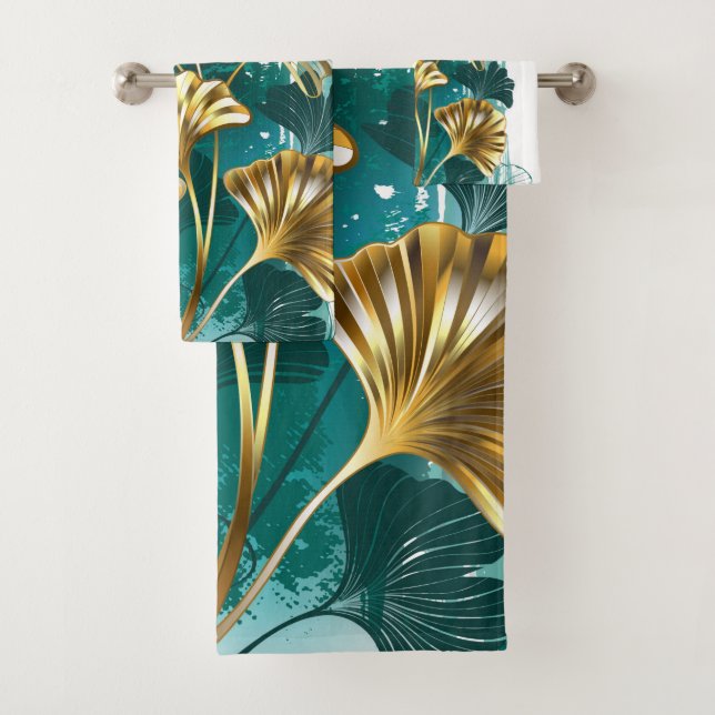 Branch with Golden Leaves Ginko Biloba Bath Towel Set (Insitu)