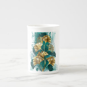 Branch with Golden Leaves Ginko Biloba Bone China Mug