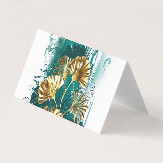 Branch with Golden Leaves Ginko Biloba Business Card (Front)