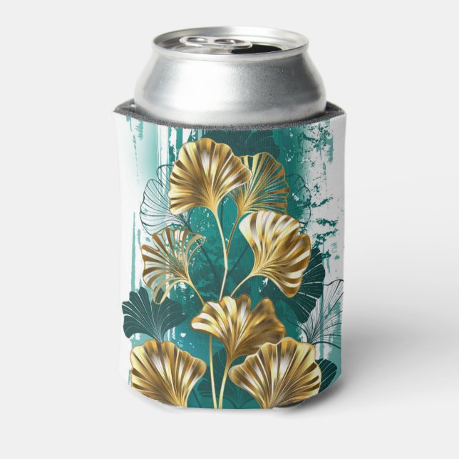Branch with Golden Leaves Ginko Biloba Can Cooler (Can Back)