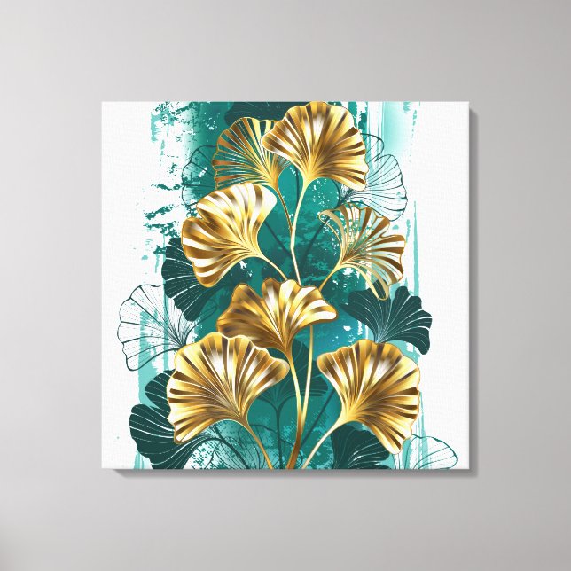 Branch with Golden Leaves Ginko Biloba Canvas Print (Front)