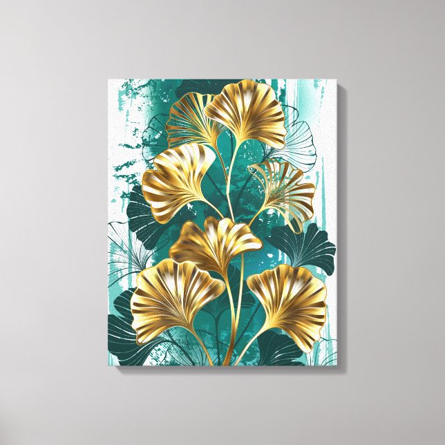 Branch with Golden Leaves Ginko Biloba Canvas Print (Front)