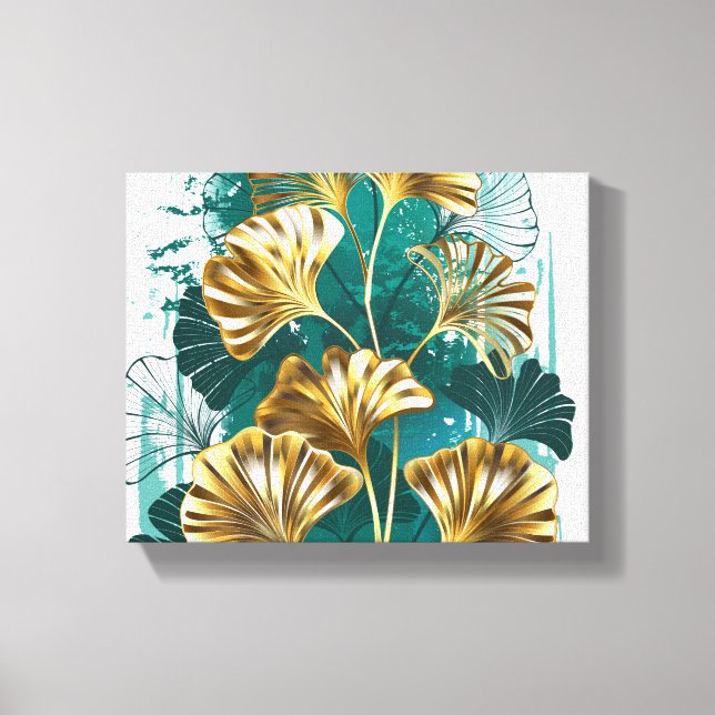Branch with Golden Leaves Ginko Biloba Canvas Print (Front)