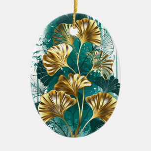 Branch with Golden Leaves Ginko Biloba Ceramic Tree Decoration