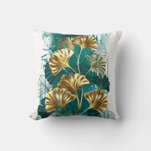 Branch with Golden Leaves Ginko Biloba Cushion
