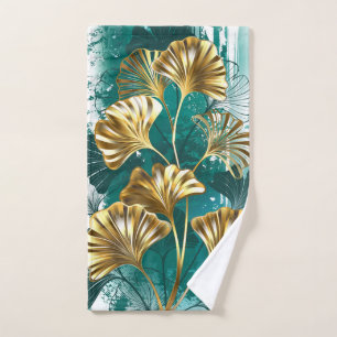 Branch with Golden Leaves Ginko Biloba Hand Towel