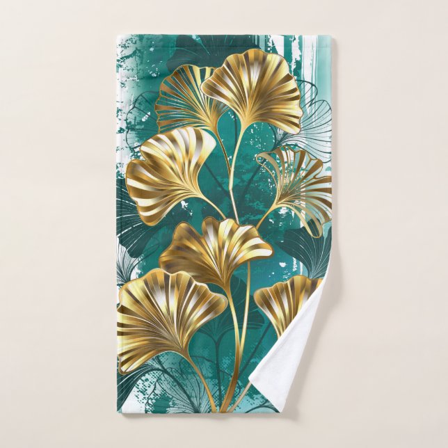 Branch with Golden Leaves Ginko Biloba Hand Towel (Hand Towel)