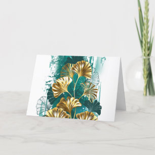 Branch with Golden Leaves Ginko Biloba Holiday Card