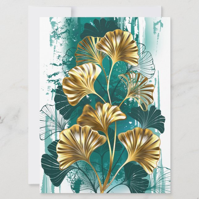 Branch with Golden Leaves Ginko Biloba Invitation (Front)